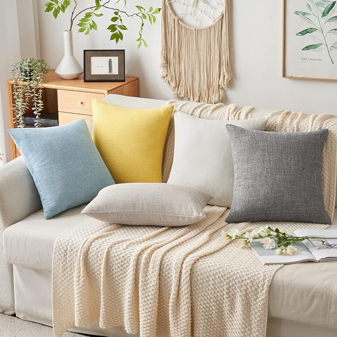 MIULEE Pack of 2 Decorative Linen Burlap Textured Pillow Covers Farmhouse Boho Accent Lumbar Pillowcases Spring Home Decor for Couch Sofa Bedroom Living Room 12x20 Inch Yellow