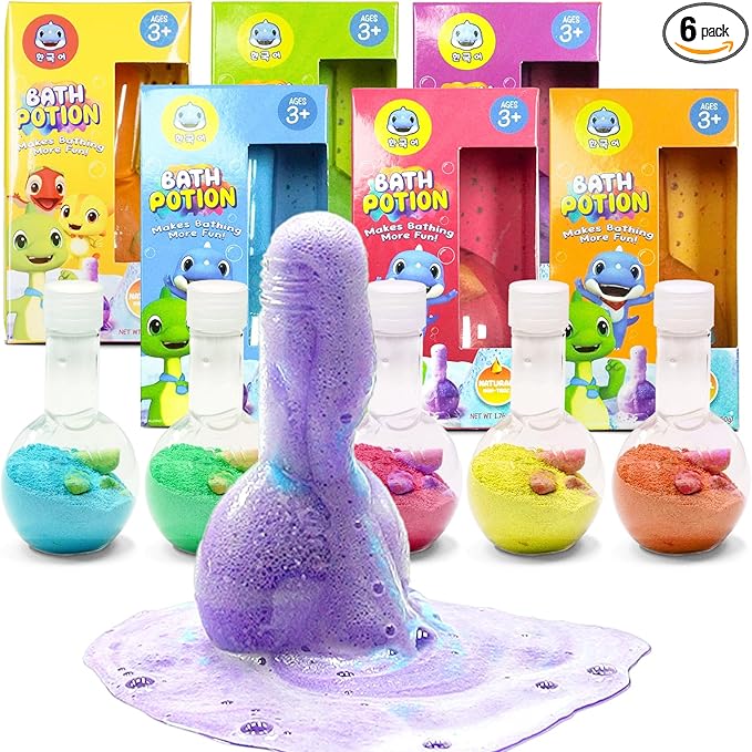 Bath Toys Kids Bath Bomb Potion, Easter Basket Stuffers Essentials, 6 Pack Nontoxic Bathtub Colorful Bubble Foam Scientific Soap Magical Fizzes Eruption for Ages 4-8 Boys Girls Toddlers