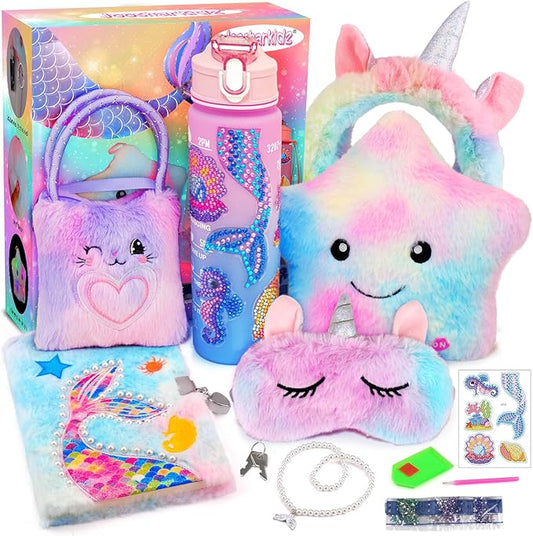 Mermaid Gifts for Girls Age 4-6 6-8, Surprise Toys for Girls Ages 6-7 8-10 with Light Up Star Pillow, Diary, Unicorn Headband & Sleep Mask, Birthday Gifts for 4 5 6 7 8 9 10 Year Old Girl Xmas Gift