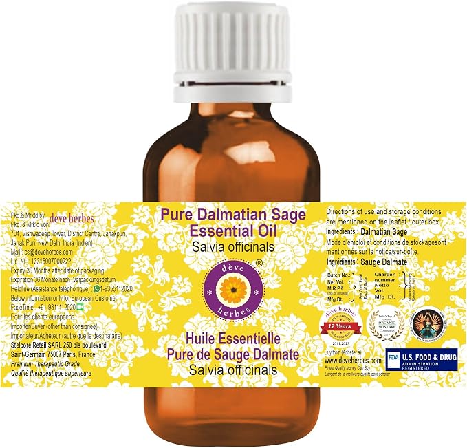 Deve Herbes Pure Dalmatian Sage Essential Oil (Salvia officinals) Steam Distilled 2ml (0.06 oz)