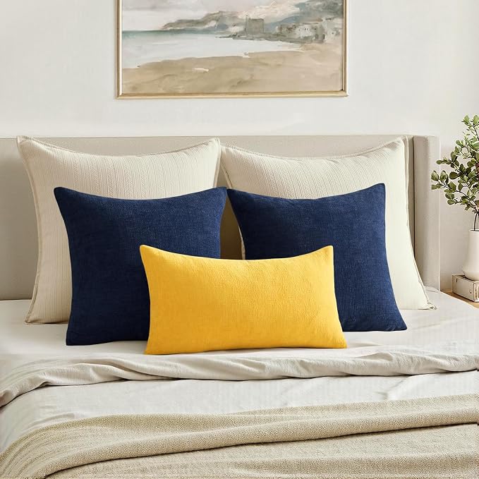 MIULEE Yellow Chenille Couch Throw Pillow Covers, 20x20 | Set of 2, Soft Farmhouse Modern Home Decor, Decorative Pillowcases for Sofa Living Room Bed