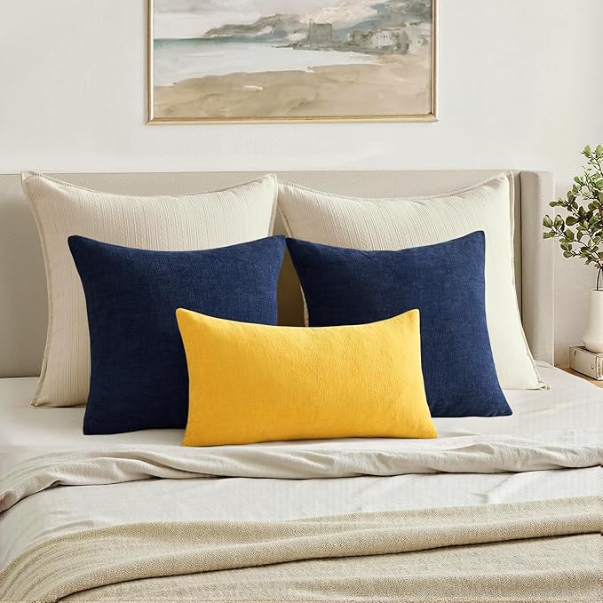 MIULEE Yellow Chenille Couch Lumbar Throw Pillow Covers, 12x20 | Set of 2, Soft Farmhouse Modern Home Decor, Decorative Pillowcases for Sofa Living Room Bed