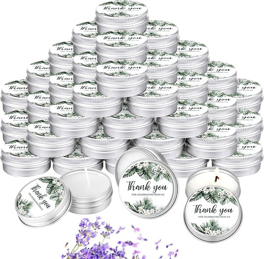 MTLEE 50 Pcs Wedding Candles Gift Favors for Guests 1 Oz Lavender Scented Soy Wax Aromatherapy Candle Favors for Bridal Shower Rustic Wedding Party Guests (Palm)