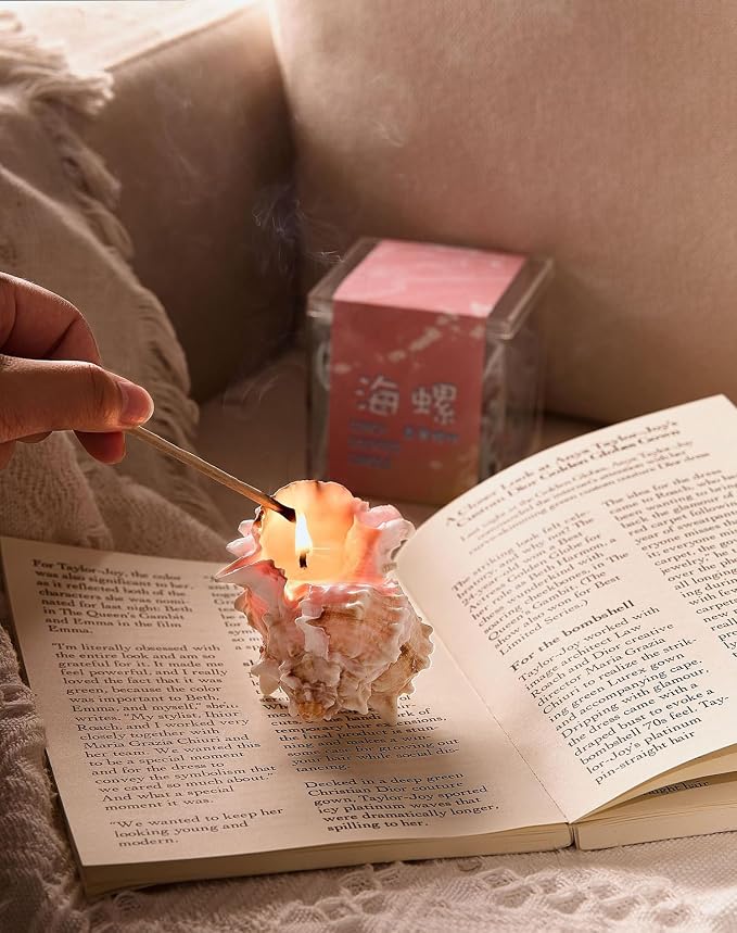 Conch Shape Scented Candle,Minimalist Summer Ocean-Themed Sea Snail Soy Wax Aroma Decorative Candle for Table Photo Prop,Real Pink Whelk Self Love Healing for Women,Fun Beachy Decor