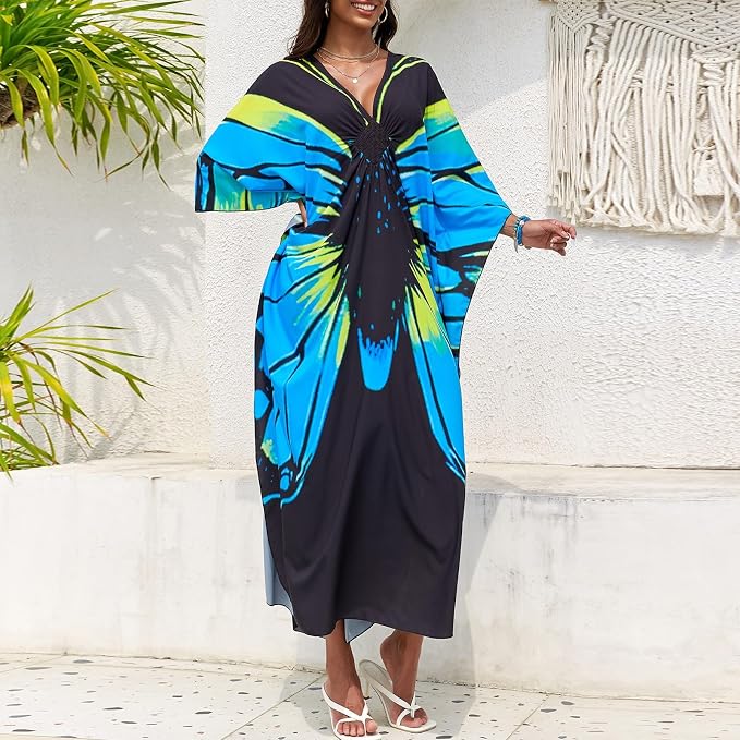 SXMURP Moomoo Dresses for Women, Caftan Dresses for Women Tropical Hawaiian Cotton Cover Ups Bathing Suit Loungewear Swimsuit