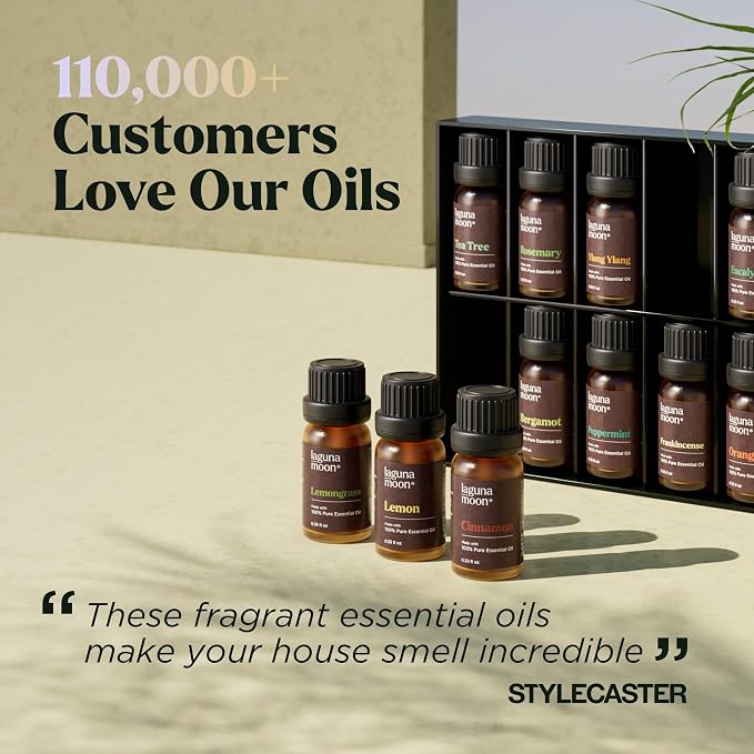 Lagunamoon Essential Oils Set - 12 Piece Premium Grade Home Essentials Oils - for Diffusers, Fragrance, Scents for Candle Making - Natural Aromatherapy Oils for Cars & Home Products, Room Sprays