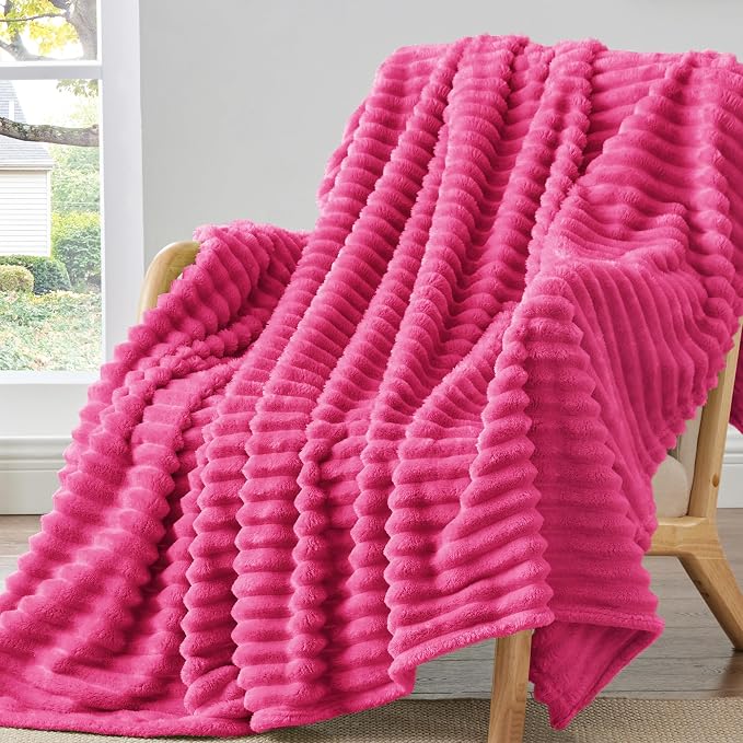 BEDELITE Ribbed Twin Blanket for Couch & Bed, Hot Pink, 60"x80" | Ultra-Soft Plush Fleece, Cozy, Warm Yet Lightweight, Ribbed Texture, Home Decor, Machine Washable, Giftable, All-Season Use