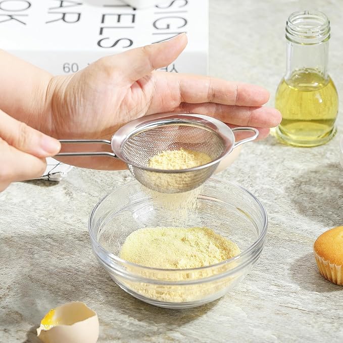 3.35 Inch Silver Fine Mesh Strainer, Stainless Steel Metal Handheld Small Mini Sieve Strainer, Kitchen Food Strainer with Handle for Cocktail, Tea, Coffee and Juice