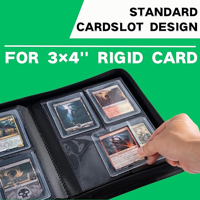 Top loader Binder, Holds 128+ Toploaders, 4 Pocket Top Loader Card Storage Case, Double-Sided Pockets for trading card in 3 x 4'' Toploaders (Grass Green)