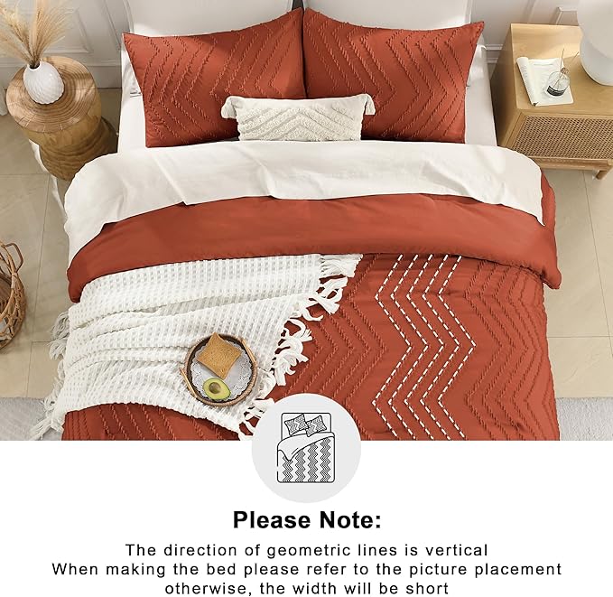 Andency Burnt Orange Oversized Super King Plus Comforter Set 128x120, Extra Large King Size Comforter Oversize Boho Soft Warm Bedding Comforter Sets, 3 Pieces Aesthetic Chevron Textured Bedding