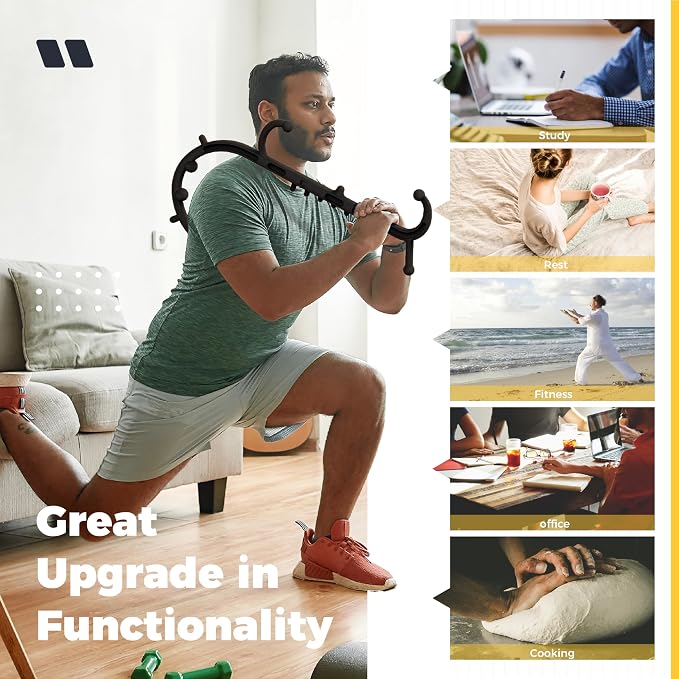 Upgrade Back and Neck Massager-Trigger Point Cane Massage Tools for Pain Relief and Self Massage Hook Cane - Handheld Body Deep Tissue Shoulder Leg Feet Massager Stick - Gift for Men & Women - Black