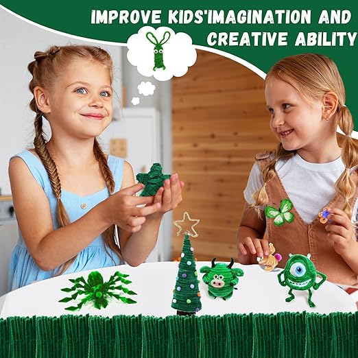 Green Pipe Cleaners Craft Bulk,Toys & Games,200pcs Chenille Stems,Fake Flowers for Decor,Arts Crafts,Sensory Toys,Christmas Birthday Gift for Kids Art Supplies for Projects Creative DIY Decorations