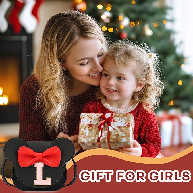 mibasies Toddler Purse Girl Gifts: Girls Birthday Gifts for 3-8 - Toys for Ages 2-4 Girls Mouse Ears Purse, Black, Letter L