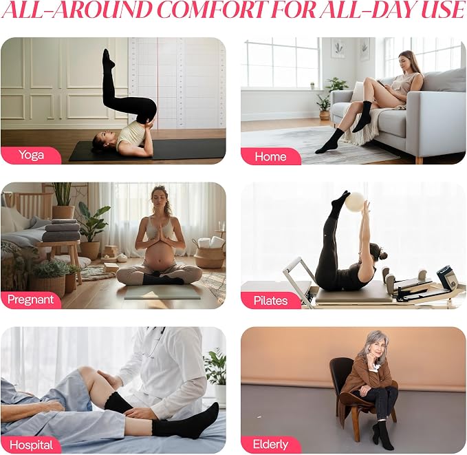 COOLMATE Pilates Socks with Grips for Women, Yoga Socks, Crew Non Slip Women for Barre, Pilates Gifts for Women
