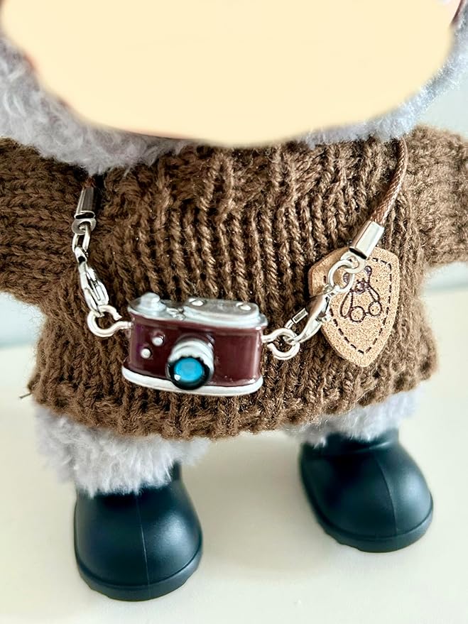 3 PCS Doll Clothes for labubu,17cm Dolls Outfit Accessories,for la-bubu Dolls/for la-bubu Outfit,Brown Sweater+ Small Camera+White Headband It's a Gift for labubu Enthusiasts and Collectors (No Doll)