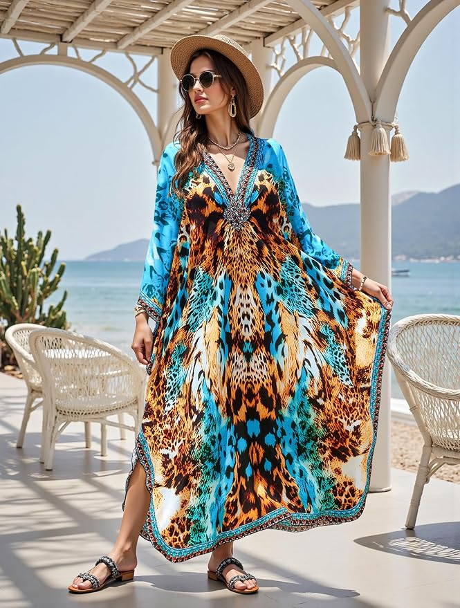 Mumu Dresses for Women Plus Size, Bohemian Kaftan Beach Cover Up Long Maxi Nightgown Soft Loungewear