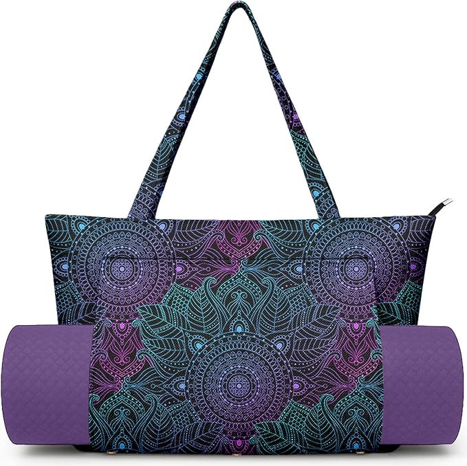 Yoga Bag for Women, Large Canvas Yoga Mat Tote Bag with Yoga Mat Carrier - Large Mat Pocket Fitness Tote for Pilates, Gym, Travel, Office & Beach