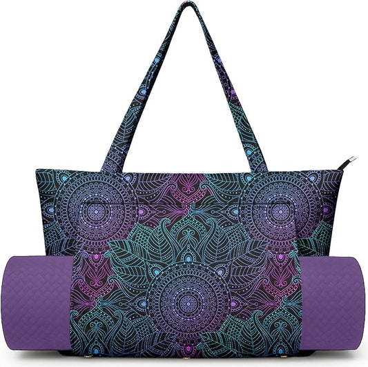 Yoga Bag for Women, Large Canvas Yoga Mat Tote Bag with Yoga Mat Carrier - Large Mat Pocket Fitness Tote for Pilates, Gym, Travel, Office & Beach