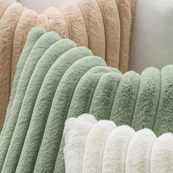MIULEE Faux Fur Decorative Euro Sham Pillow Covers 24x24 Sage Green 2 Pack | Modern Soft Plush Couch Pillows, Cozy Fluffy Cushion Covers for Sofa Bed Living Room Home Decor
