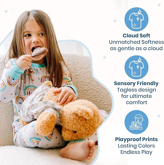 Zip N' Bear Soft Plush Teddy Bear Stuffed Animal with Radiant Rainbow Pajamas - Zippy The Bear Cute Cuddly Plush Toy, Perfect Sensory Teddy for Kids, Toddlers - Adorable Gift & Bedtime Companion