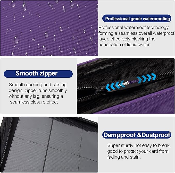 Toploader Binder – 360 Capacity, Zippered Trading Card Holder for MTG, Sports & Collectible Cards – Acid-Free, Durable & Travel-Friendly Storage (Purple dots, Toploader Binder)