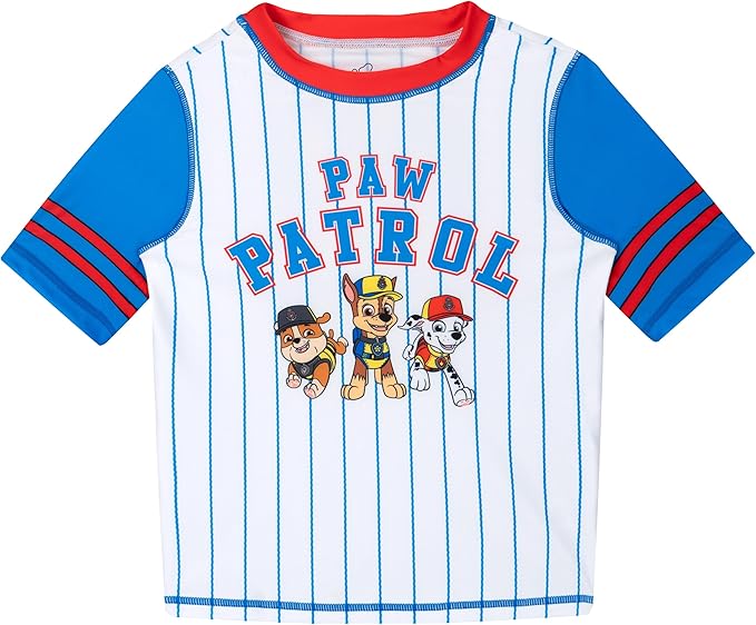Nickelodeon Paw Patrol Pullover Rash Guard and Swim Trunks UPF 50+ Outfit Set Toddler to Big Kid Sizes (2T - 10-12)