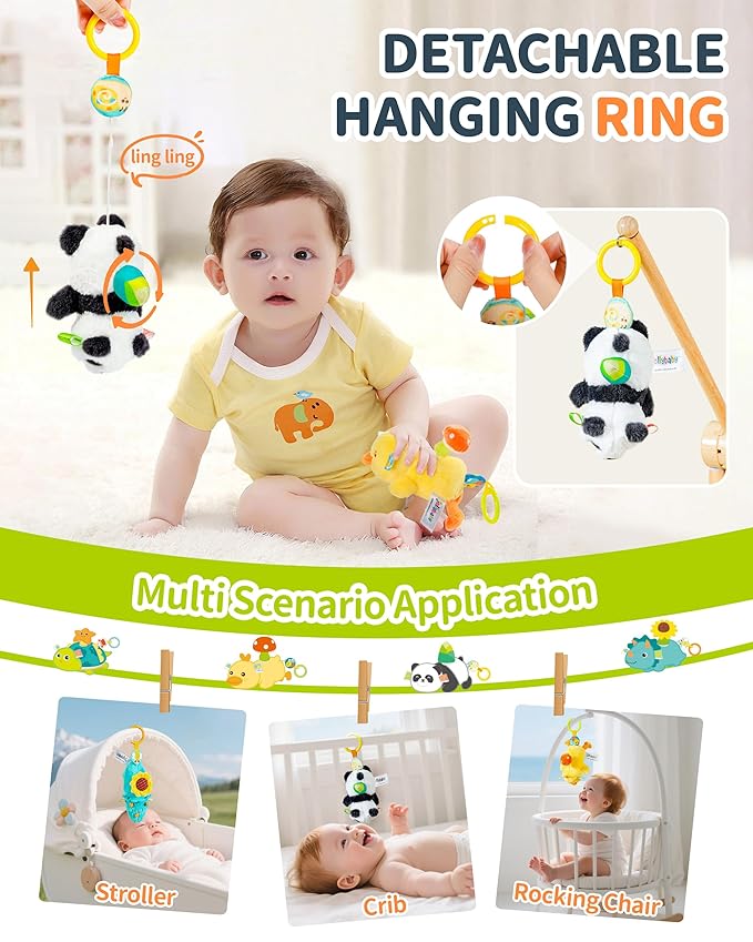 Jollybaby Baby Rattles & Soft Plush Hanging Toy for Stroller Crib car seat and Play Gym, Sensory Developmental Vibrating Toys for Newborn, Baby Christmas Stocking/Socks Stuffers Gifts - Turtle