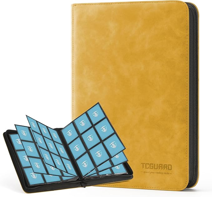 Trading Card Binder, 9 Pockets PU Card Collection Binder, Zipper Card Album Hold Up to 540 Cards, Binder for Sports Card, MTG, TCG Yugioh Card (Yellow)