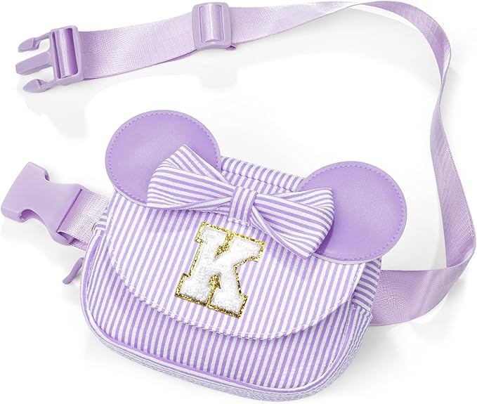 QLOVEA Birthday Gifts for 3 4 5 6 7 8 9 10 11 12 13 Year Old Girls, Trendy Stuff Gifts for Teen Girls Kids, Initial Crossbody Bag Belt Bag for Women Purple K