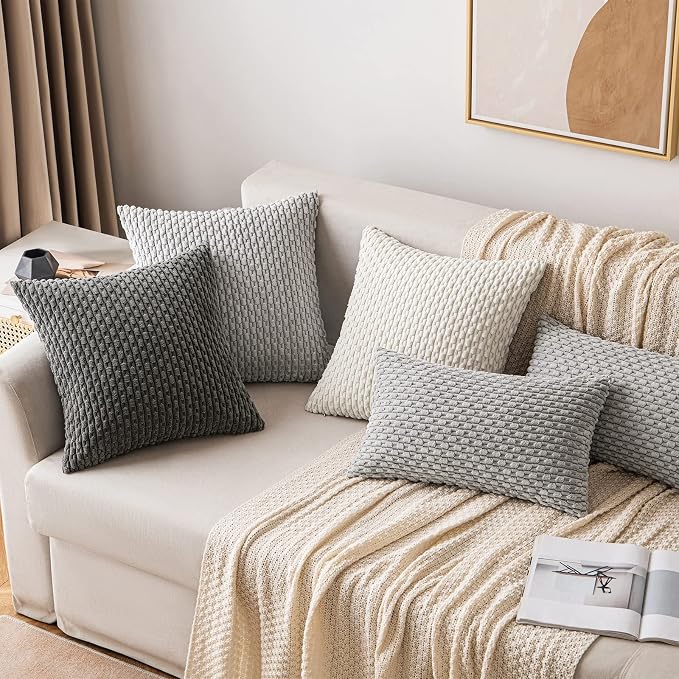 MIULEE Decorative Throw Pillow Covers 18x18 Dark Grey Textured Corduroy | Pack of 2 Striped Pillow Covers Modern Farmhouse Home Decor for Couch Bed Sofa Living Room
