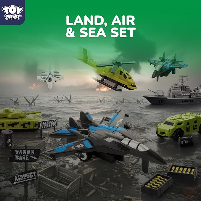 TOY Life Army Men Playset- Army Men Action Figures, Toy Soldiers for Boys, Plastic Green Army Men Playset with Vehicles/Tanks/Navy/Planes/Battle Mat Accessories- Kids Toys for Ages 4-12