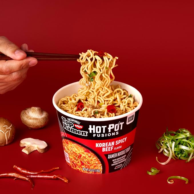 Top Ramen Hot Pot Fusions Korean Spicy Beef, 4.8 Ounce (Pack of 6) | Quick, convenient meal ready in minutes with just hot water.