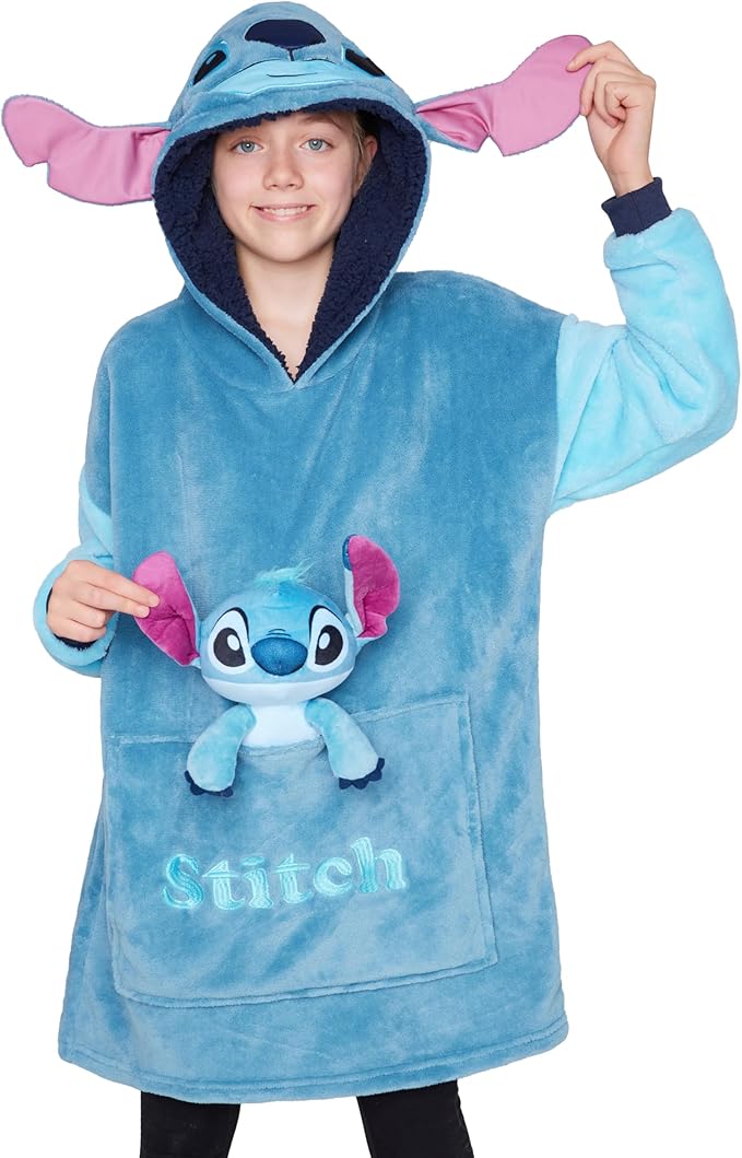 Disney Blanket Hoodie with Plushie and 3D Ears Wearable Comfy Oversized Sweatshirt Sherpa Fleece Blanket Gifts for Kids