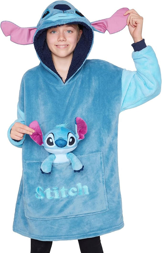 Disney Blanket Hoodie with Plushie and 3D Ears Wearable Comfy Oversized Sweatshirt Sherpa Fleece Blanket Gifts for Kids