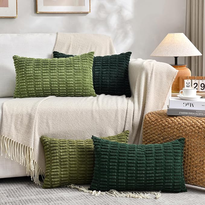 Fancy Homi 4 Packs Decorative Throw Pillow Covers for Living Room Couch Bed, Modern Farmhouse Boho Home Décor Accent Cushion Case, 20" x 12", Green Series