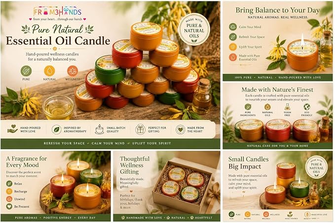 Ylang Ylang Pure Natural Essential Oil Candle | Hand-Poured Small Batch, Aromatherapy Inspired, Soothing Floral Scent, Wellness & Self-Care, Tin Container