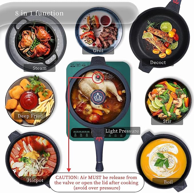 TIBORANG 11 Inch Nonstick Frying Pan with Lid,8-in-1 Multipurpose Cookware | 5 Qt Deep Sauté Pan Skillet with Steamer, PFOA-Free, Dishwasher & Oven Safe, Induction Compatible, Stay-Cool Handle, Navy