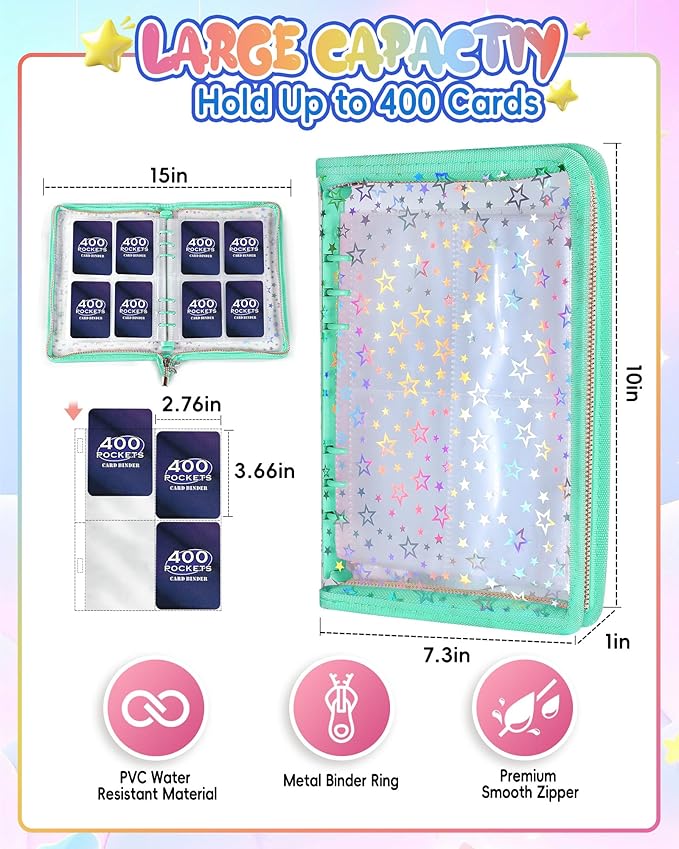 4 Pocket Card Binder with 20 Stickers, A5 Kpop Photocard Binder for 400 Cards, Trading Card Binder, Card Collection Binder, Cute Mini Card Binder for Gifts
