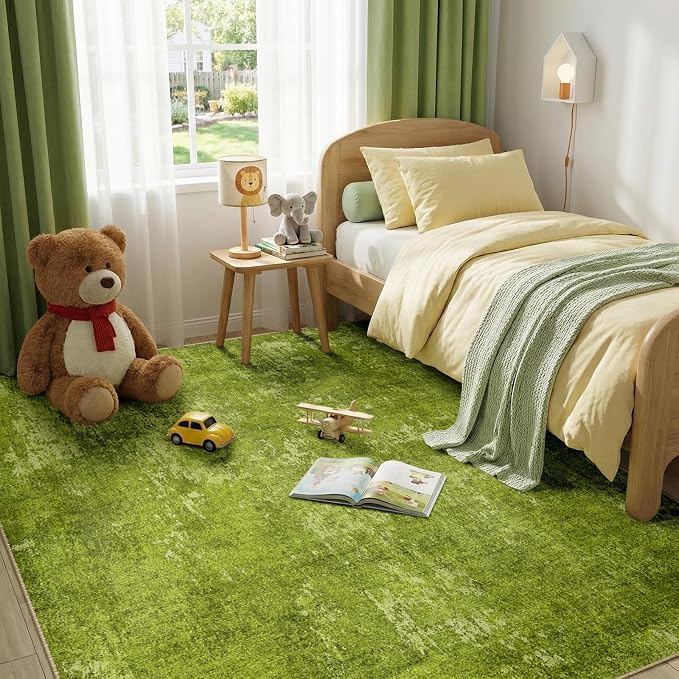 RELEANY Washable 5'x7' Abstract Area Rug for Living Room Grass Green | carpet for bedroom, kitchen, office, hallway and entryway, printed pattern, non-slip, soft, stain-resistant, easy to clean