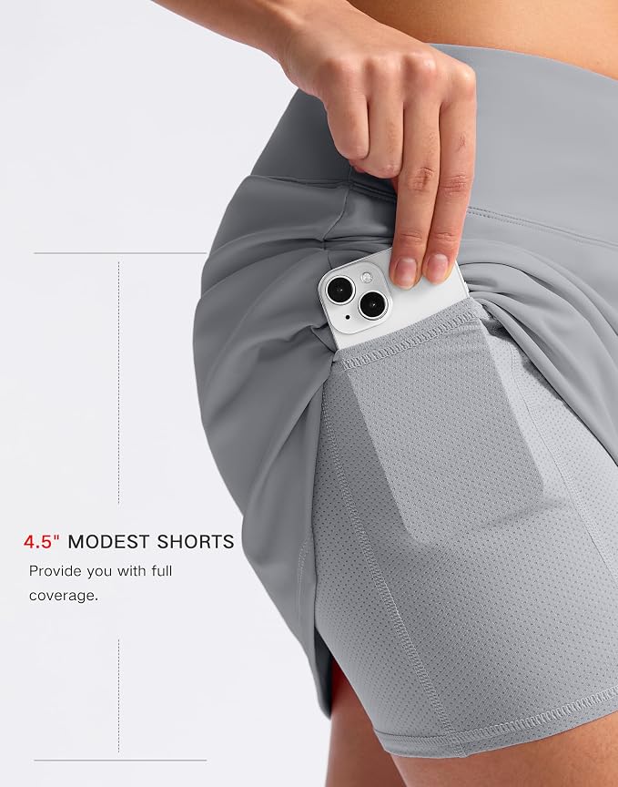 16" Skorts with 2 Pockets | Side Slits, High Waisted, A Line, Casual, Pickleball, Athletic, Golf, Tennis Skirt, for Women