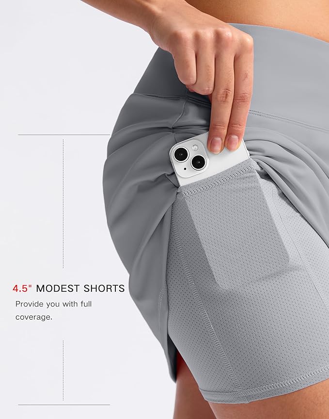 16" Skorts with 2 Pockets | Side Slits, High Waisted, A Line, Casual, Pickleball, Athletic, Golf, Tennis Skirt, for Women