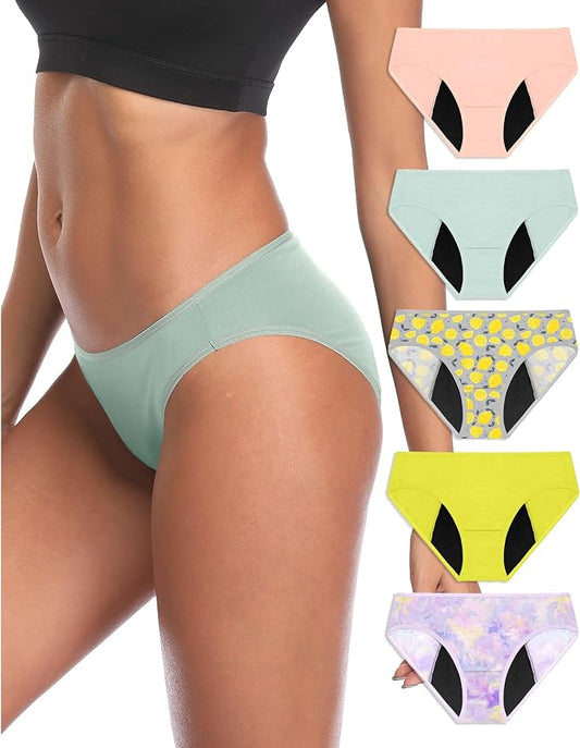 Neione Period Underwear Menstrual Panties Comfortable Modal Bikini Cheeky Briefs for Women Girls