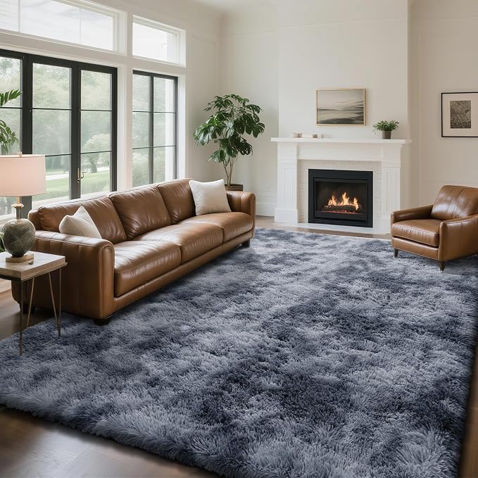yongyangjuxin Fluffy Rug Shag Area Rug, Mottling Dark Grey 8x10 Area Rugs for Living Room, Large Shag Area Rugs for Bedroom Room Home Decor, Upgrade Anti-Skid Rectangular Fuzzy Rugs
