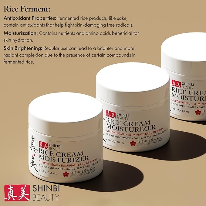 Japanese Skincare Moisturizer for Face - Rice Cream With Rice Ferment + Sake Extract - J Beauty Natural Asian Skincare Products 2oz
