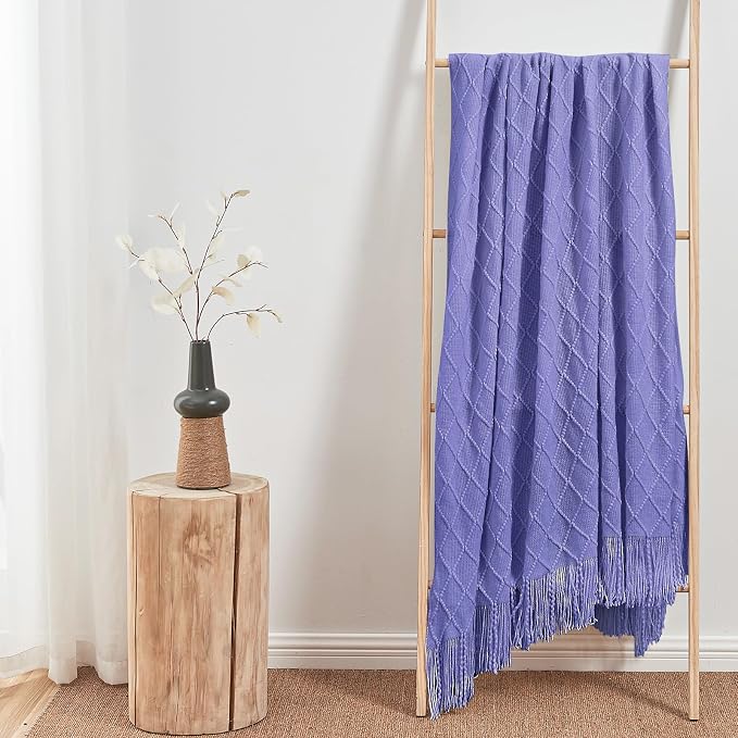 inhand Cornflower Blue Knitted Throw Blanket for Couch and Bed, 50"x60" | Gifts for Mom from Daughter Son, Soft Lightweight with Tassels, Farmhouse Warm Decorative Blanket for Women, Cozy Knit