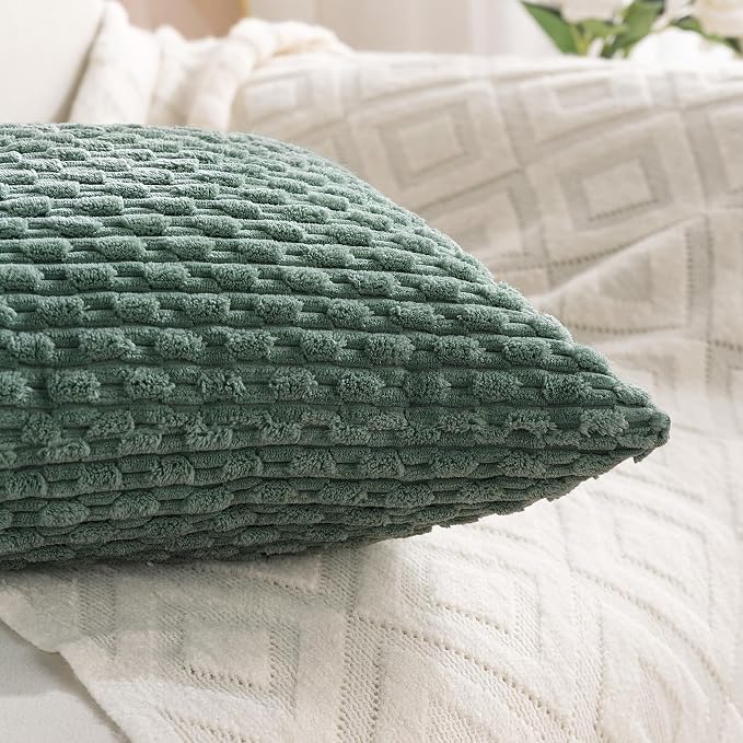 Set of 4 Teal Green Decorative Throw Pillow Covers 24x24 Inch Corduroy Pillow Covers for Bed Couch Sofa Living Room Soft Square Cushion Cases