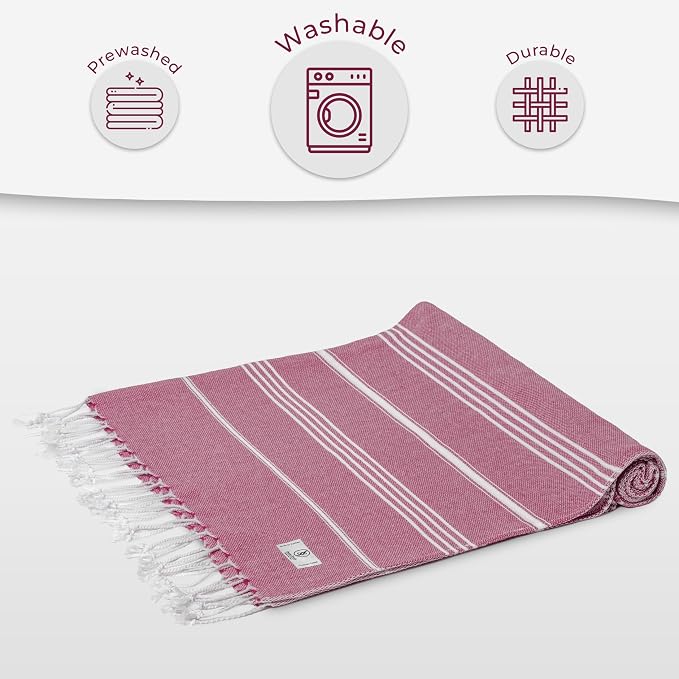 Ossano Turkish Beach Towel Soft & Drying Oversized (39" x 71") - Quick Dry, Versatile and Functional as Picnic, Travel and Beach Blanket, Yoga, Gym, Pool and Cruise Towels - Pink