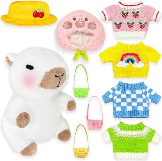 Capybara Plush with 9 pcs Clothes & Accessories, 10.2 in Cute Capybara Stuffed Animal Plush Toys, Dress Up Cute Plushies for Girls/Boys