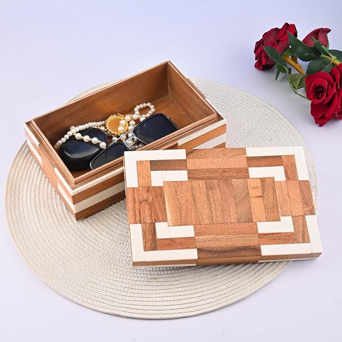 Perilla Home Large Decorative Wooden Storage Box – 20" x 13" x 7.5" – MDF & Wood with Resin (Rio) Finish – Off White Organizer Chest for Keepsakes, Blankets, Crafts & Home Decor