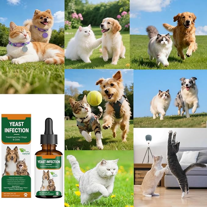 Yeast Infection Treatment for Dogs & Cats, Itchy Skin & Ear Relief | Natural Dog Cat Ear Yeast Infection Treatment Drops, Relieves Itching, Irritation and Reduces Ear & Paw Inflammation
